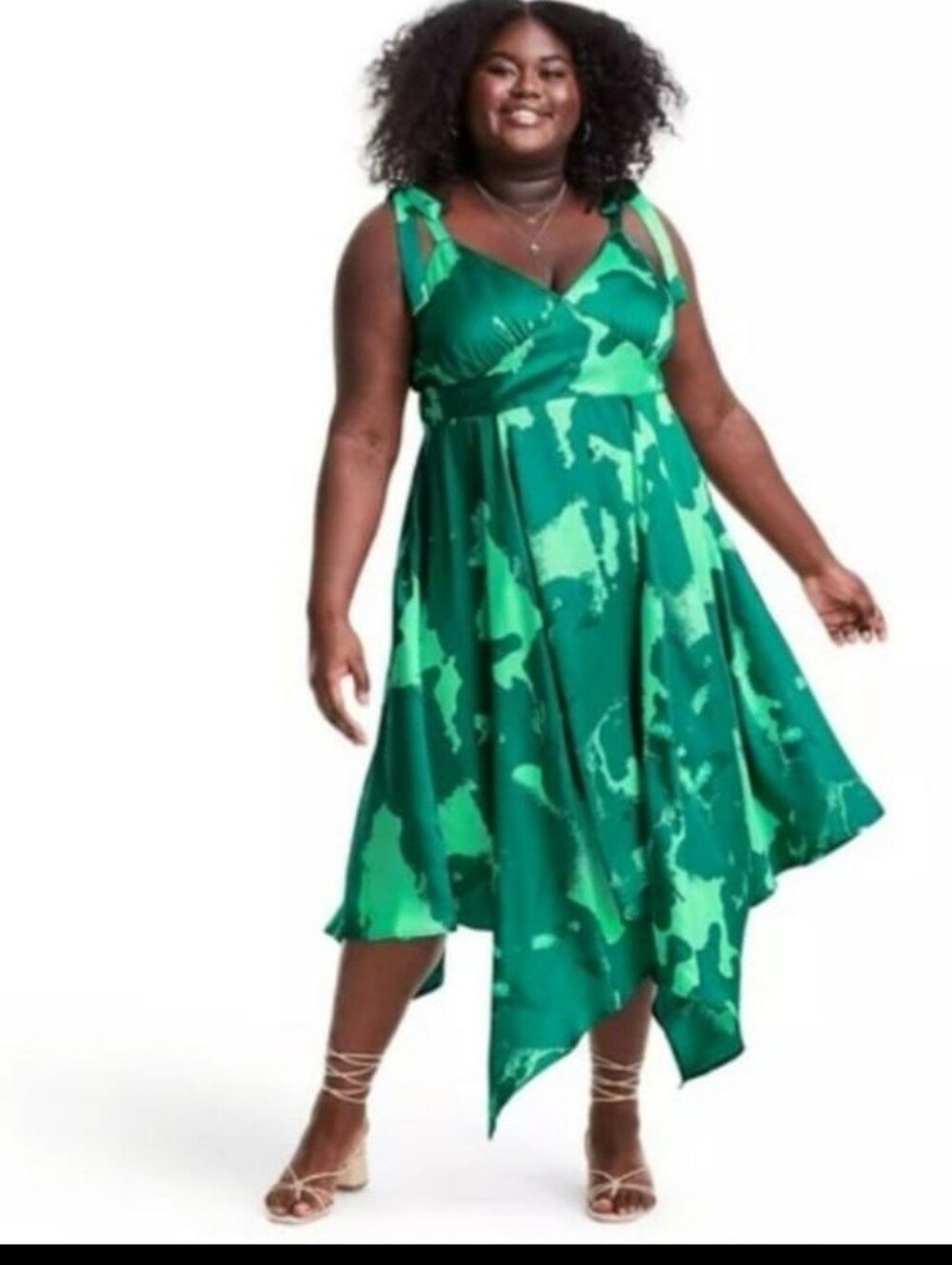 ALEXIS for Target 3X Emerald Green Abstract‎ Print Tie Strap Asymmetrical Midi